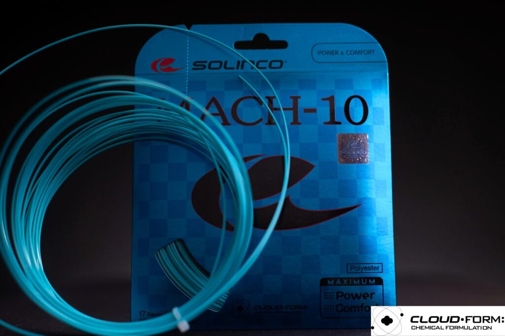 Mach-10 is Solinco’s latest breakthrough co-polyester string, powered by a proprietary material innovation called CloudFORM, which delivers an elite combination of explosive power, dialed-in feel, and long-lasting tension maintenance. Developed over six years of research and testing, CloudFORM redefines soft polyester performance—offering players a crisp, responsive string bed without sacrificing control or comfort.